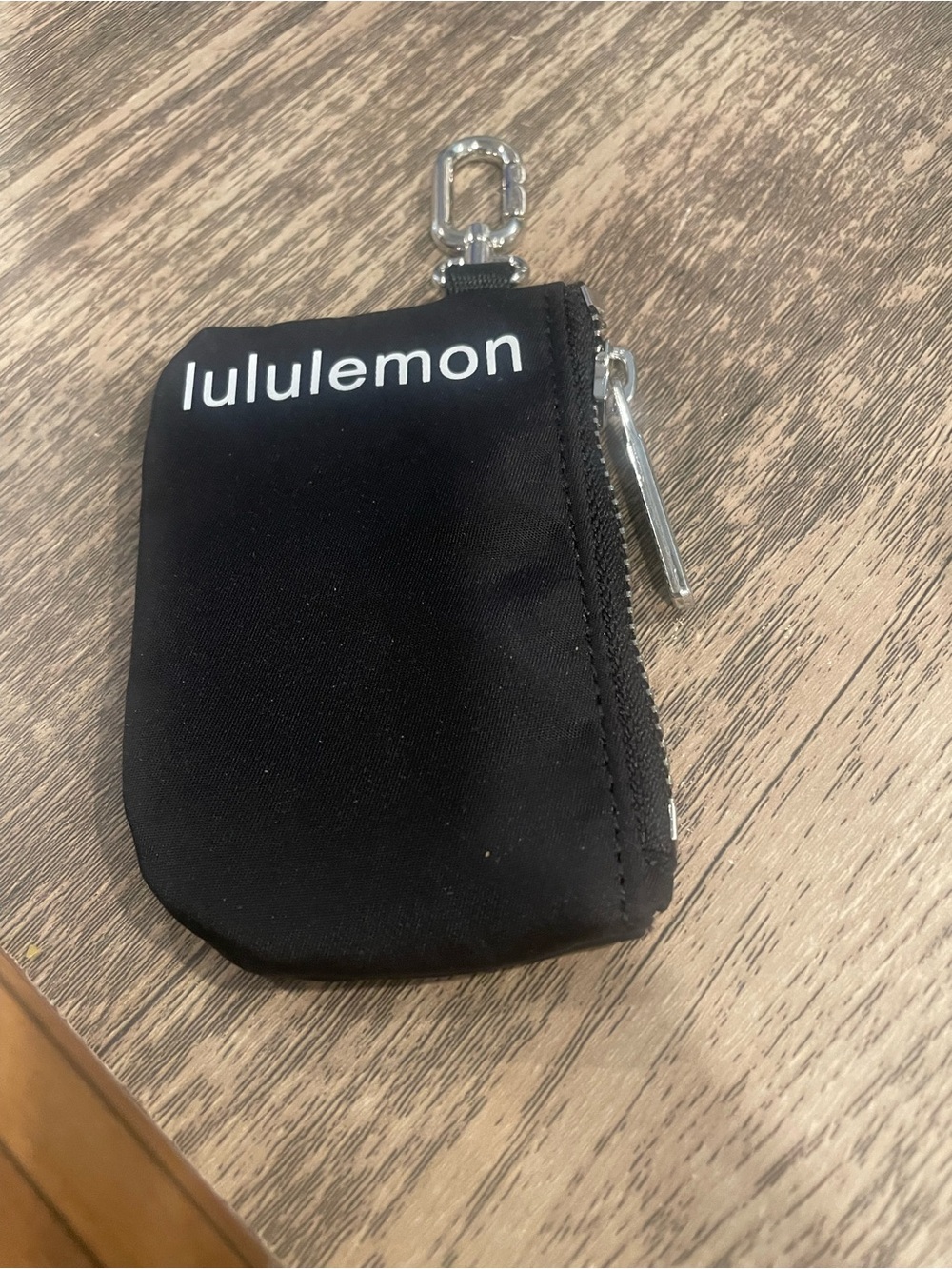 lululemon Black Mini Zip Pouch with Silver Clip and Logo